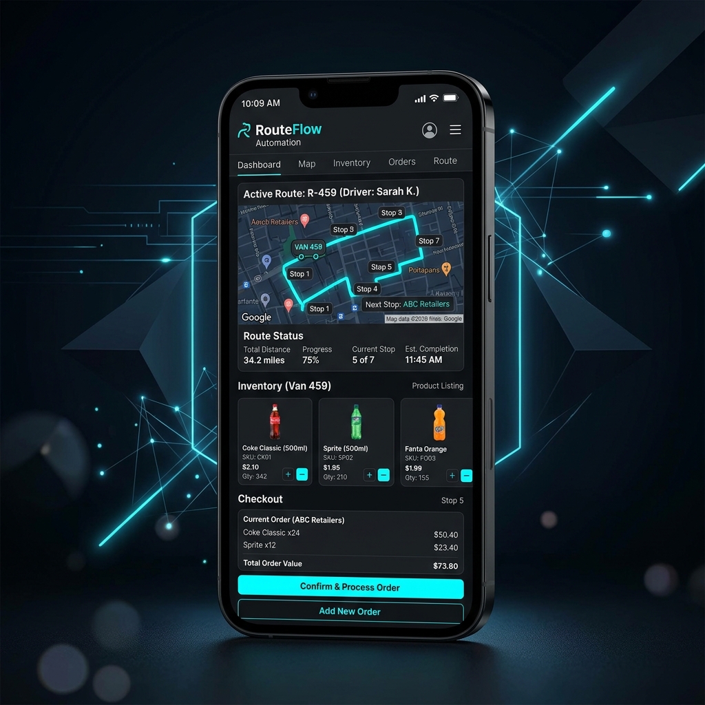 ServLogic Van Sales distribution tracking app mockup